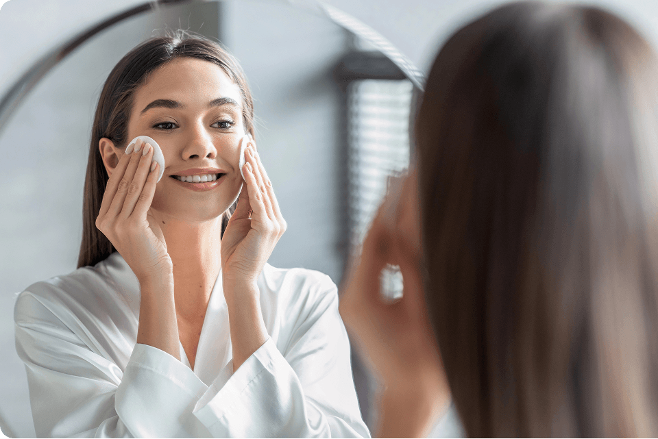 A woman applying Evdermia skincare